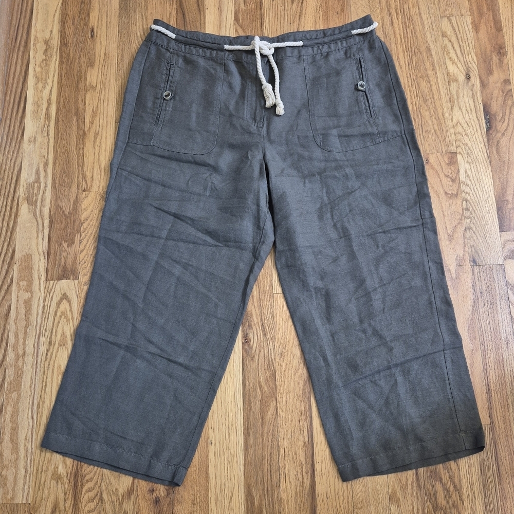 Sandro Linen Blend Lightweight Relaxed Fit Wide Leg Cropped Rope Belt Pants(12)